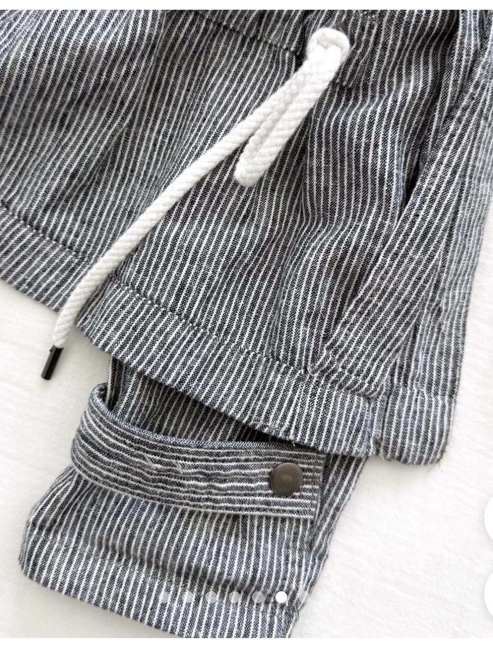 Striped Drawstring Funnel Neck Jacket - Gray - Picture 4 of 10